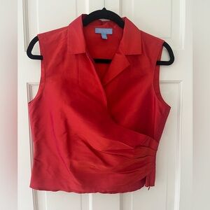 J. McLaughlin Vibrant Red Sleeveless “wrap look” Blouse